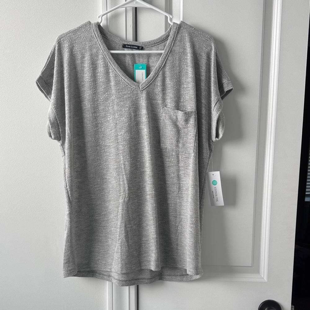 Pink Clover Heather Gray V-Neck Tee